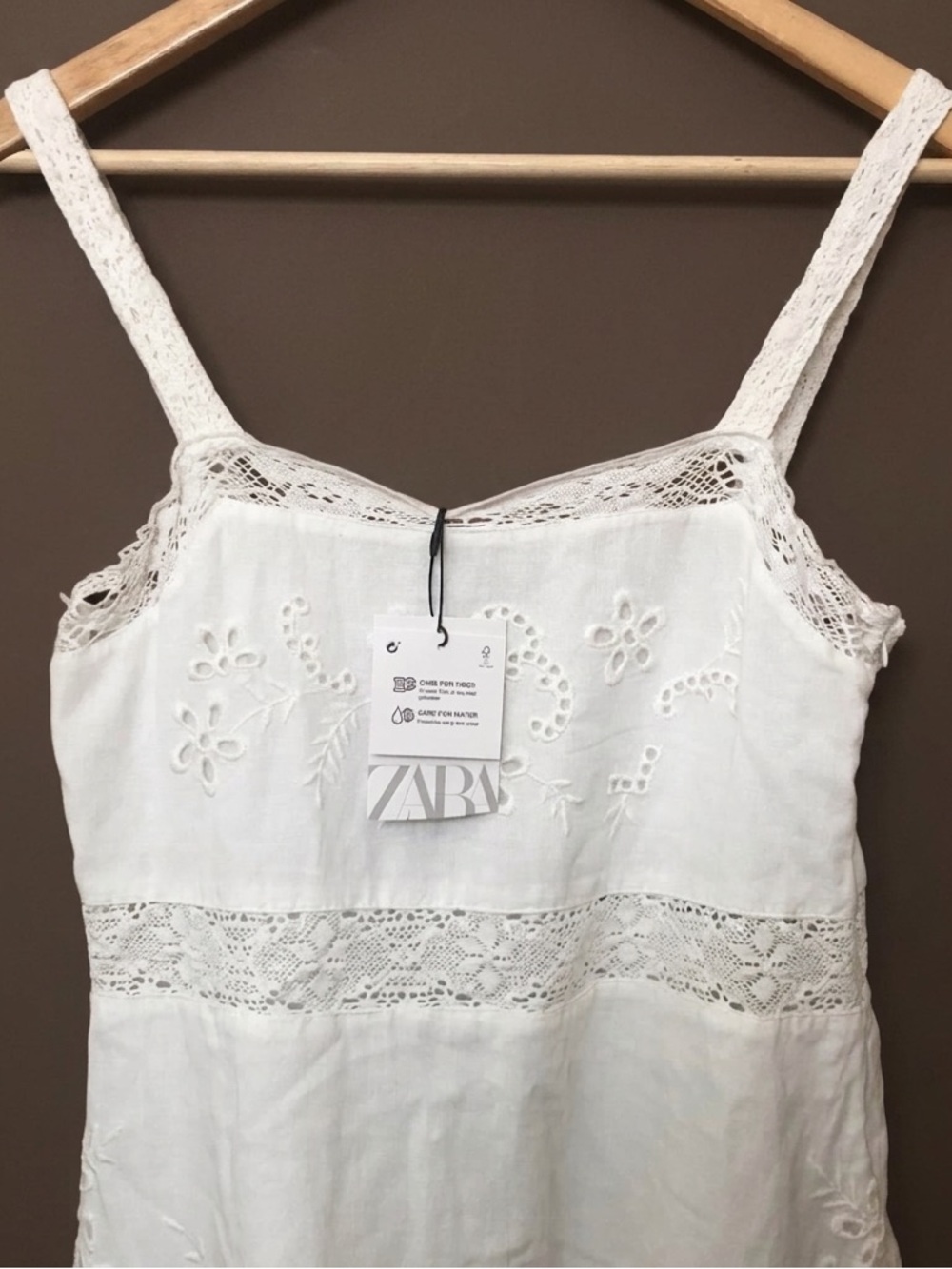 Zara White Cotton Eyelet Linen blend Sundress - Picture 2 of 5